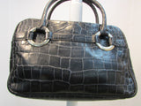 Antonio Melani Black Reptile Faux Leather Double Strapped Bag