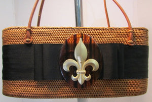 Bosom Buddy Large Brown Oval Fleur De Lis Bag