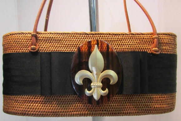 Bosom Buddy Large Brown Oval Fleur De Lis Bag