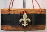 Bosom Buddy Large Brown Oval Fleur De Lis Bag