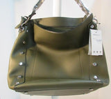 Meliebianco Olive Green Lux Leather Studded Tote.  Vegan Bag