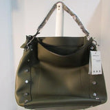 Meliebianco Olive Green Lux Leather Studded Tote.  Vegan Bag