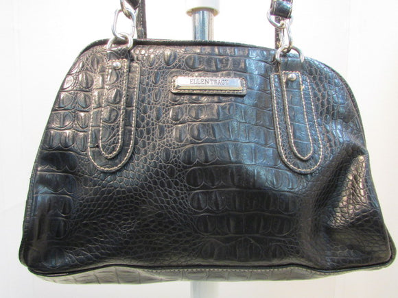 Ellen Tracy Black Croc Vinyl Shoulder Purse