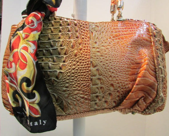 Vecceli Italy Shoulder Bag Faux Rust and Browns Crocodile Skin