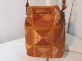 Vittoria Carmel Genuine Leather Patchwork Drawstring Bucket