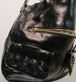 Elliott Lucca Black Leather with Braided Shoulder Strap Purse
