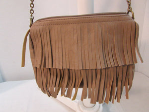 Tan Faux Leather Fringe Shoulder Bag