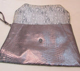 Silver Metallic Reptile Faux Leather Large Clutch Wristlet
