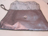 Silver Metallic Reptile Faux Leather Large Clutch Wristlet