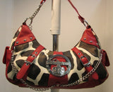 Delicious Vinyl Red and Cow Print Shoulder Handbag