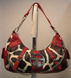 Delicious Vinyl Red and Cow Print Shoulder Handbag