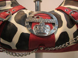 Delicious Vinyl Red and Cow Print Shoulder Handbag