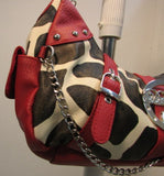 Delicious Vinyl Red and Cow Print Shoulder Handbag