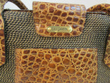 Erik Javits Fabric Woven Croc Leather Satchel