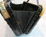 Rodo Italy Black Hard Wicker Handbag