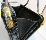 Rodo Italy Black Hard Wicker Handbag