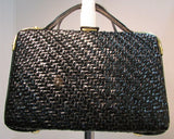 Rodo Italy Black Hard Wicker Handbag