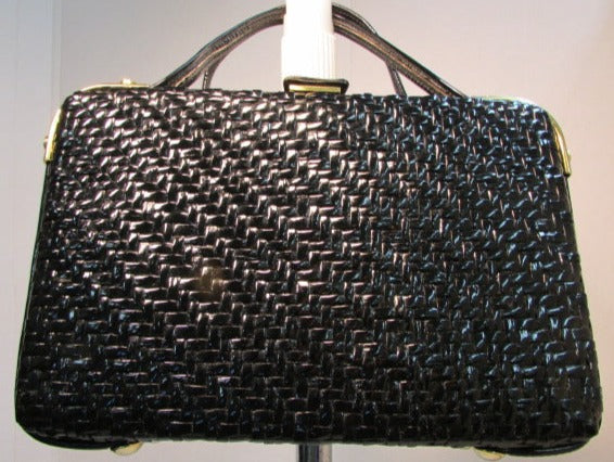 Rodo Italy Black Hard Wicker Handbag