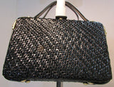 Rodo Italy Black Hard Wicker Handbag