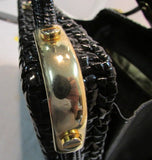 Rodo Italy Black Hard Wicker Handbag