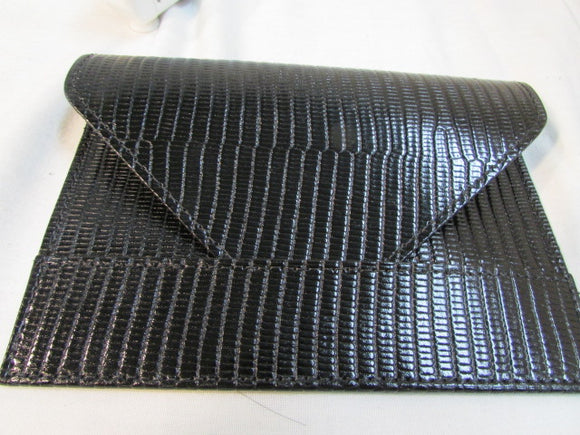 Raika Black Leather Envelope Wallet Clutch