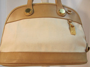 Marlo Beige Canvas with Tan Leather Shoulder Bag