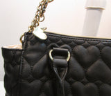Betsey Johnson Black/Cream Quilted Heart Vinyl Satchel Purse