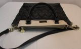Betsey Johnson Black/Cream Quilted Heart Vinyl Satchel Purse