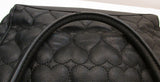 Betsey Johnson Black/Cream Quilted Heart Vinyl Satchel Purse
