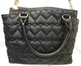 Betsey Johnson Black/Cream Quilted Heart Vinyl Satchel Purse