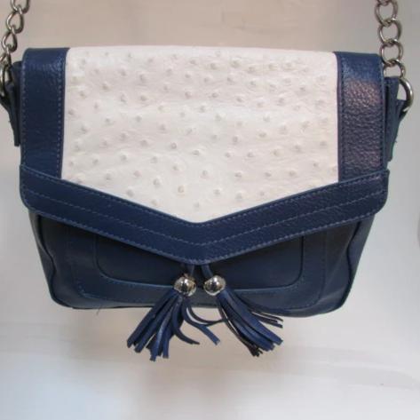 women leather purse in navy blue and plum color made by ladybuq art