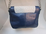 Audrey Brooke Navy Blue Leather with White Flap Crossbody Purse