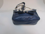 Audrey Brooke Navy Blue Leather with White Flap Crossbody Purse
