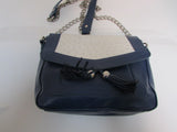 Audrey Brooke Navy Blue Leather with White Flap Crossbody Purse