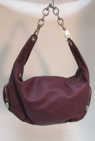 Prune Dark Burgundy Pebble Leather Shoulder Bag