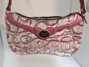 Roberto Cavalli Red Heart Canvas Shoulder Purse