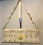 Ripani Made in Italy Cream Studded Flap Leather Shoulder Bag