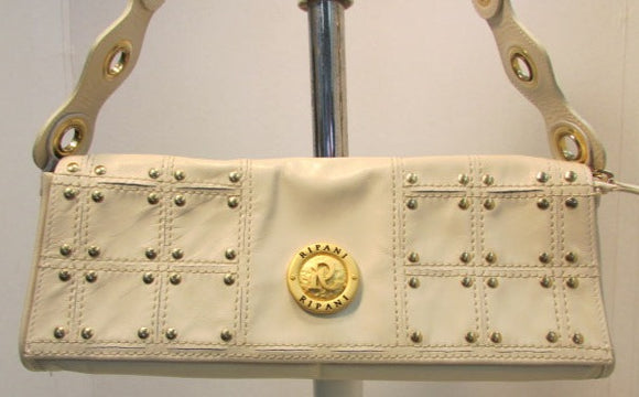 Ripani Made in Italy Cream Studded Flap Leather Shoulder Bag