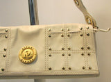 Ripani Made in Italy Cream Studded Flap Leather Shoulder Bag