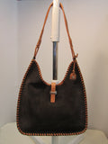 El Portal Brown Suede with Genuine Leather Stitched Edging Hobo Bag - NWT