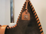 El Portal Brown Suede with Genuine Leather Stitched Edging Hobo Bag - NWT