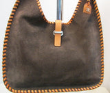 El Portal Brown Suede with Genuine Leather Stitched Edging Hobo Bag - NWT