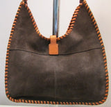 El Portal Brown Suede with Genuine Leather Stitched Edging Hobo Bag - NWT