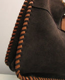 El Portal Brown Suede with Genuine Leather Stitched Edging Hobo Bag - NWT