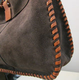 El Portal Brown Suede with Genuine Leather Stitched Edging Hobo Bag - NWT