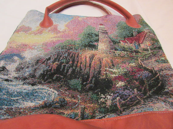 Gregg Thomas Kinkade Beach Lighthouse Tapestry Tote