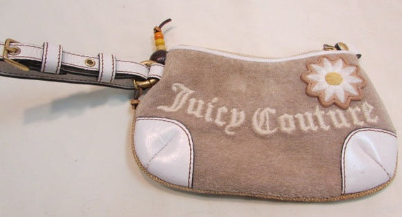 Juicy Couture Tan Cloth Off-White Leather Trim Wristlet