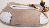 Juicy Couture Tan Cloth Off-White Leather Trim Wristlet