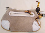 Juicy Couture Tan Cloth Off-White Leather Trim Wristlet