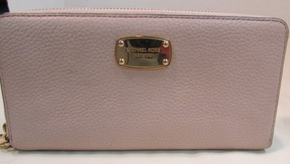 Michael Kors Pinky Beige Pebble Leather 3/4 Zipper Wallet